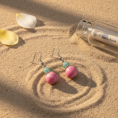 Pink Jade & Silvertone ‌Gourd-Shape Hook Earrings