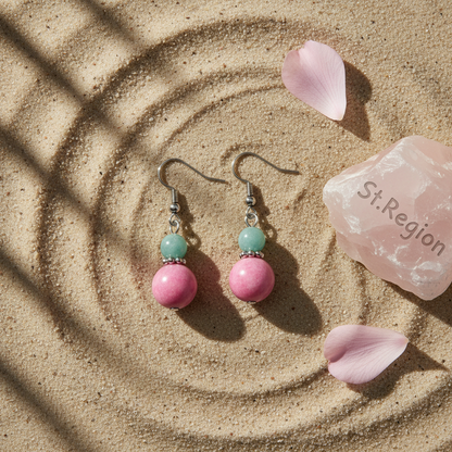 Pink Jade & Silvertone ‌Gourd-Shape Hook Earrings