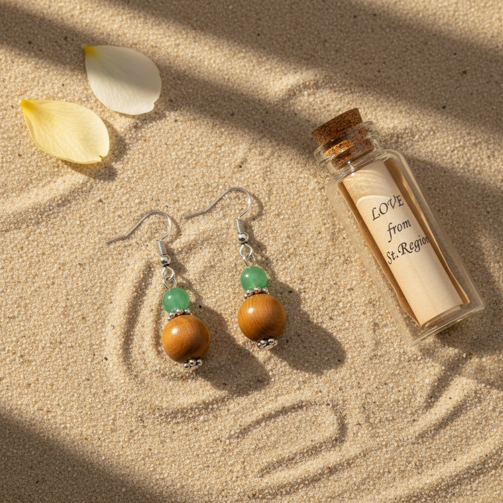 Green Jade & Brown Wood Silvertone ‌Gourd-Shape Hook Earrings