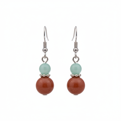 Pink & Brown Jade Silvertone ‌Gourd-Shape Hook Earrings