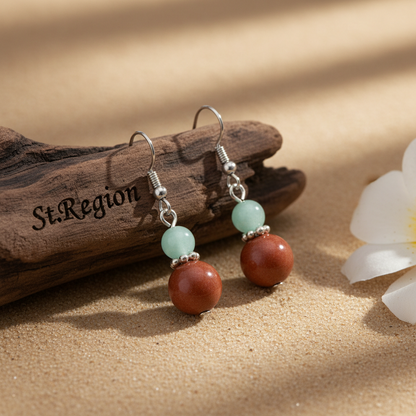 Pink & Brown Jade Silvertone ‌Gourd-Shape Hook Earrings