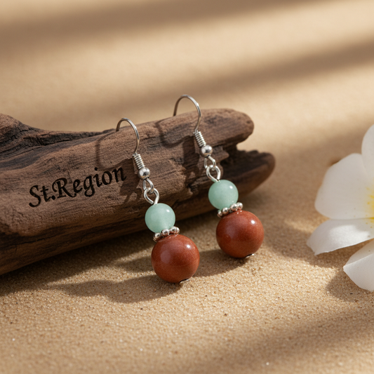 Pink & Brown Jade Silvertone ‌Gourd-Shape Hook Earrings