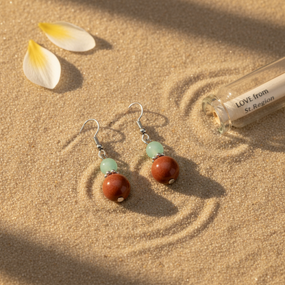 Pink & Brown Jade Silvertone ‌Gourd-Shape Hook Earrings