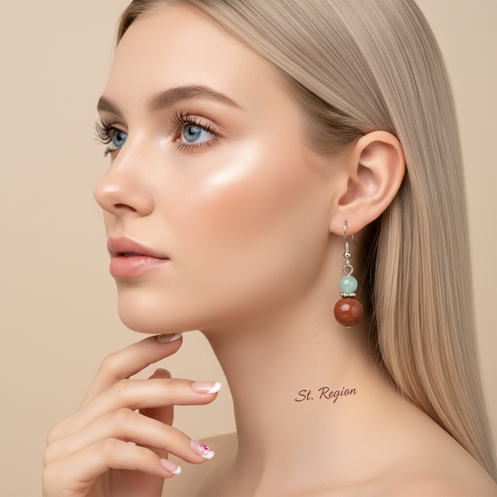 Pink & Brown Jade Silvertone ‌Gourd-Shape Hook Earrings