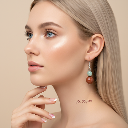 Pink & Brown Jade Silvertone ‌Gourd-Shape Hook Earrings