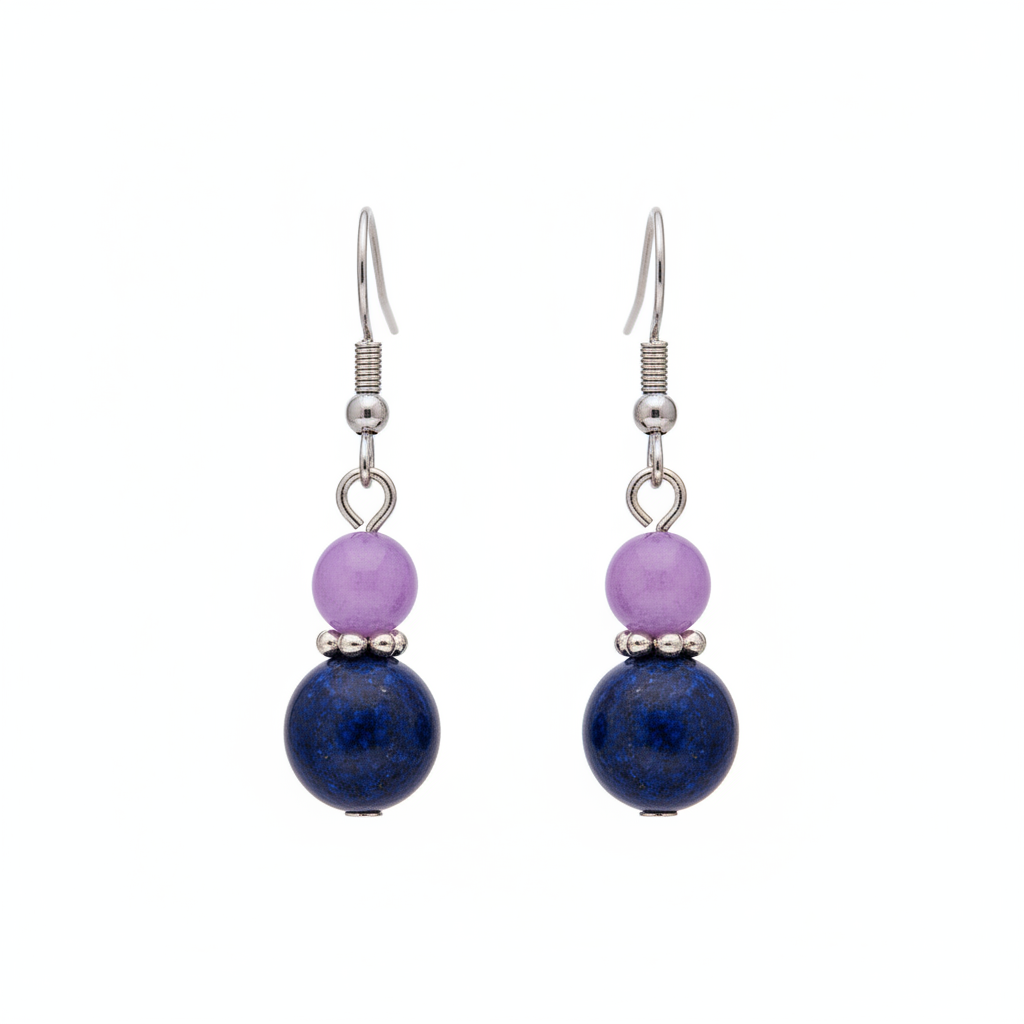 Purple & Cyan Jade Silvertone ‌Gourd-Shape Hook Earrings