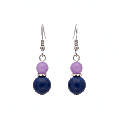Purple & Cyan Jade Silvertone ‌Gourd-Shape Hook Earrings