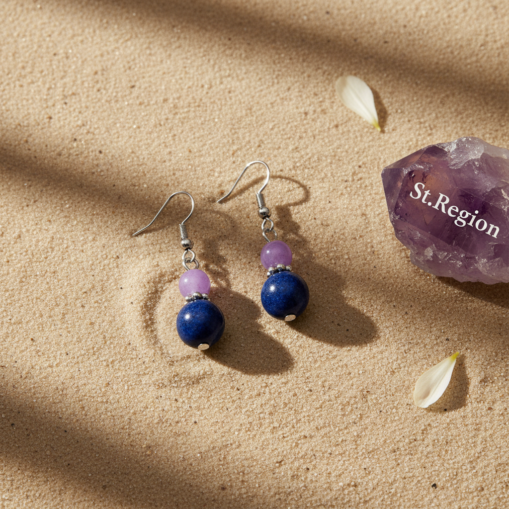 Purple & Cyan Jade Silvertone ‌Gourd-Shape Hook Earrings