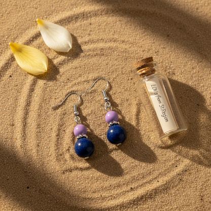 Purple & Cyan Jade Silvertone ‌Gourd-Shape Hook Earrings