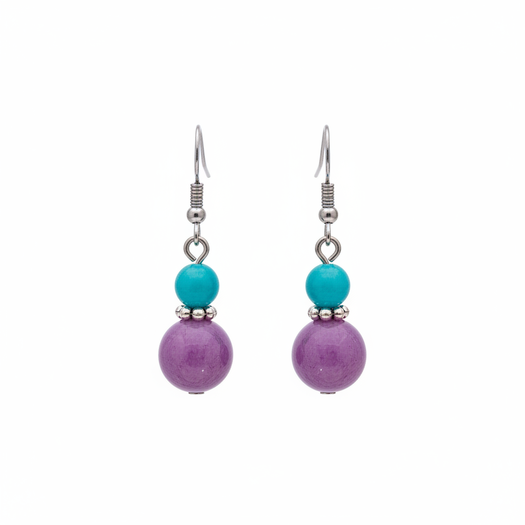 Purple Jade & Silvertone ‌Gourd-Shape Hook Earrings