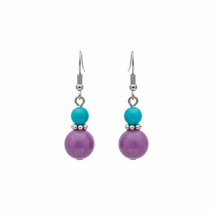 Purple Jade & Silvertone ‌Gourd-Shape Hook Earrings