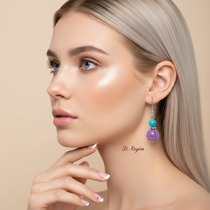 Purple Jade & Silvertone ‌Gourd-Shape Hook Earrings