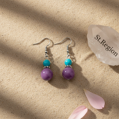 Purple Jade & Silvertone ‌Gourd-Shape Hook Earrings