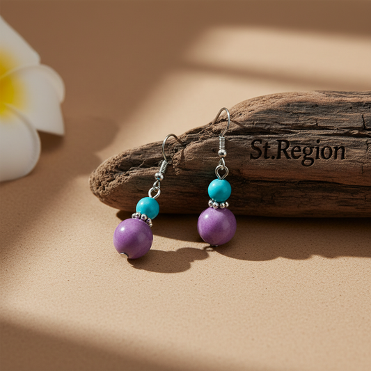 Purple Jade & Silvertone ‌Gourd-Shape Hook Earrings