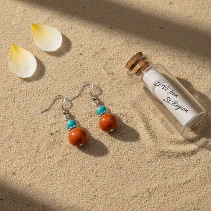 Brown Jade & Turqouise Silvertone ‌Gourd-Shape Hook Earrings