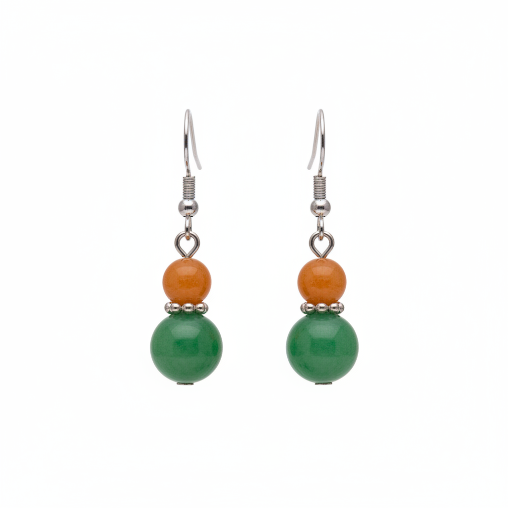 Orange & Green Jade Silvertone ‌Gourd-Shape Hook Earrings
