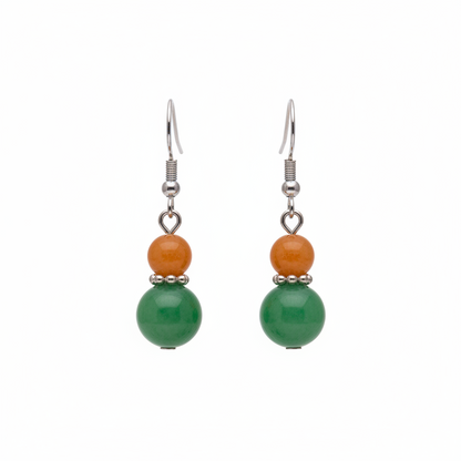 Orange & Green Jade Silvertone ‌Gourd-Shape Hook Earrings