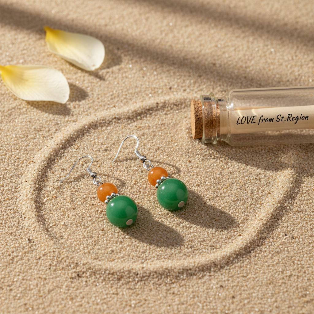 Orange & Green Jade Silvertone ‌Gourd-Shape Hook Earrings