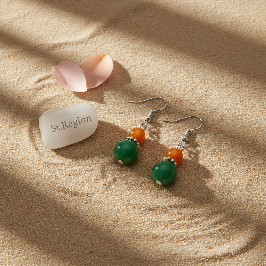 Orange & Green Jade Silvertone ‌Gourd-Shape Hook Earrings