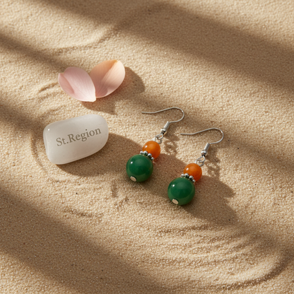 Orange & Green Jade Silvertone ‌Gourd-Shape Hook Earrings