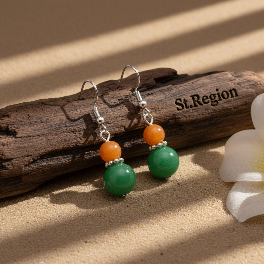 Orange & Green Jade Silvertone ‌Gourd-Shape Hook Earrings