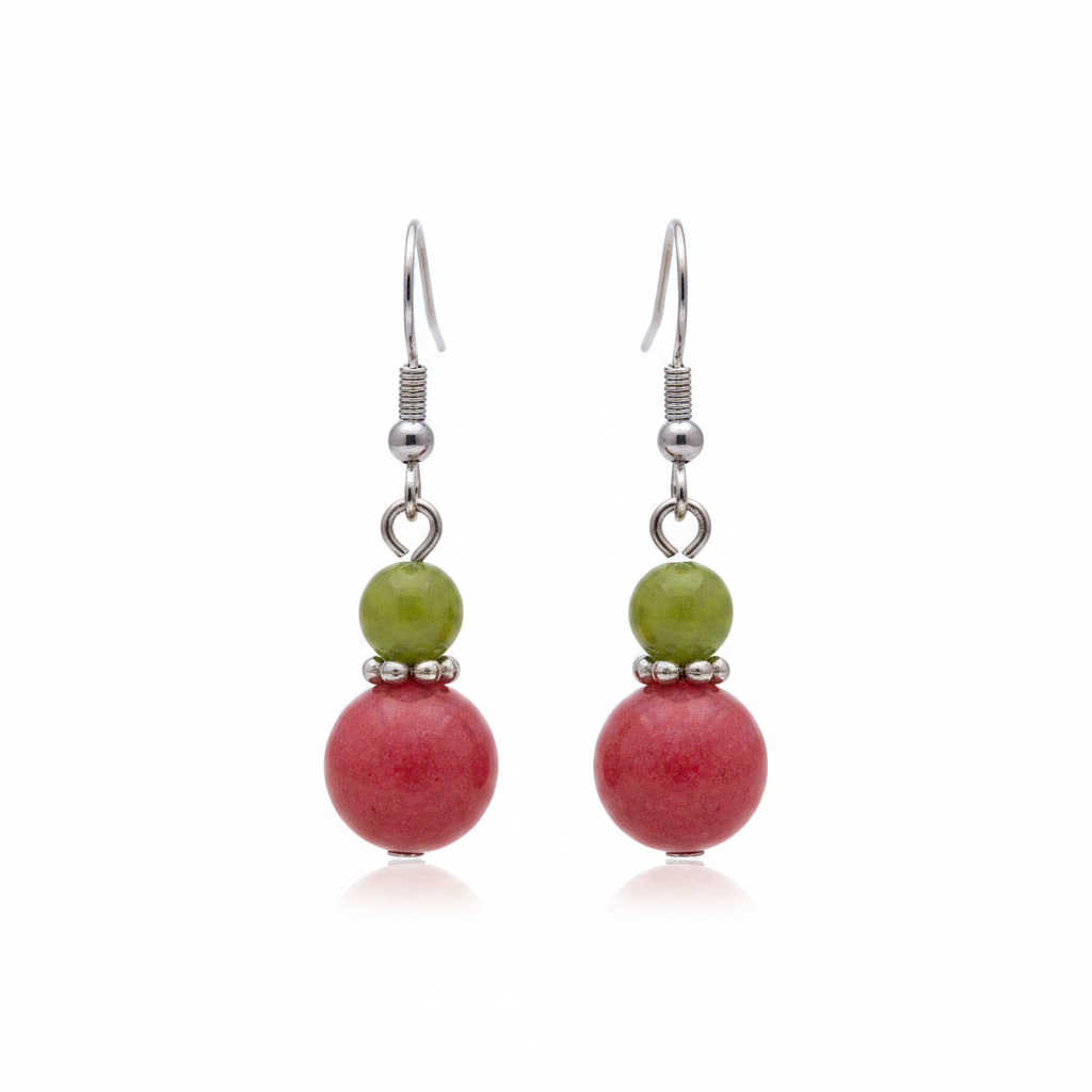 Orange & Red Jade Silvertone ‌Gourd-Shape Hook Earrings
