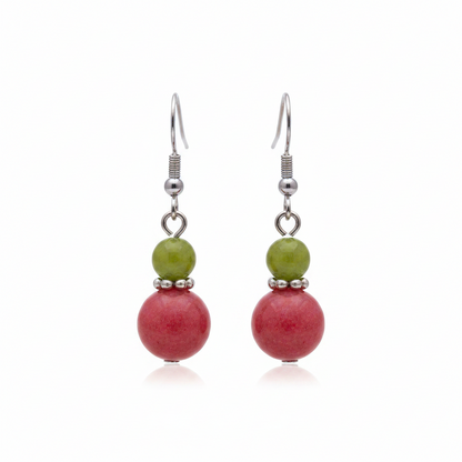 Orange & Red Jade Silvertone ‌Gourd-Shape Hook Earrings