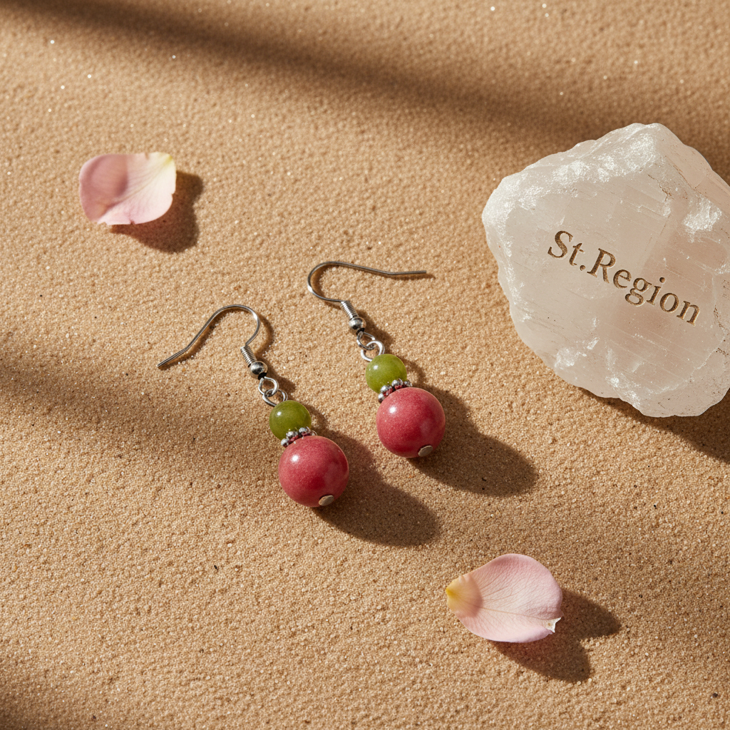 Orange & Red Jade Silvertone ‌Gourd-Shape Hook Earrings