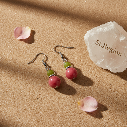 Orange & Red Jade Silvertone ‌Gourd-Shape Hook Earrings