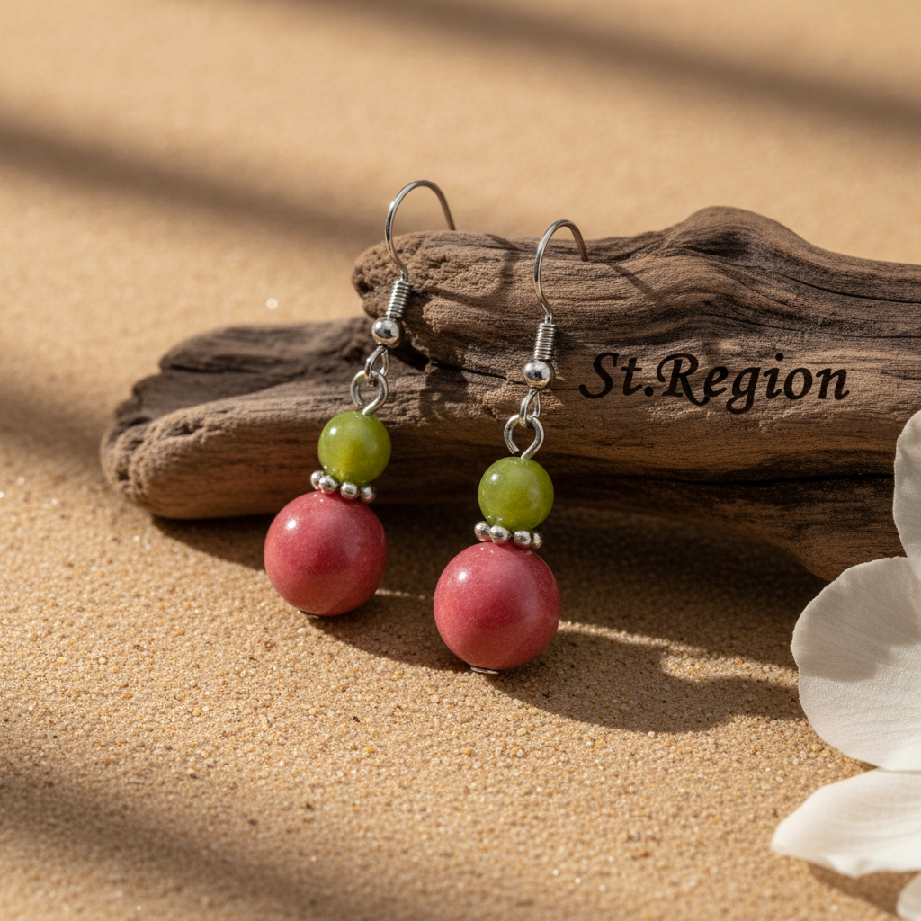Orange & Red Jade Silvertone ‌Gourd-Shape Hook Earrings