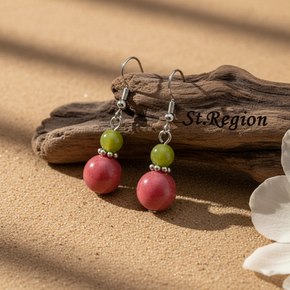 Orange & Red Jade Silvertone ‌Gourd-Shape Hook Earrings