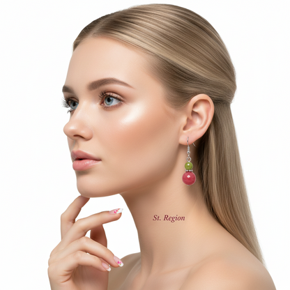 Orange & Red Jade Silvertone ‌Gourd-Shape Hook Earrings