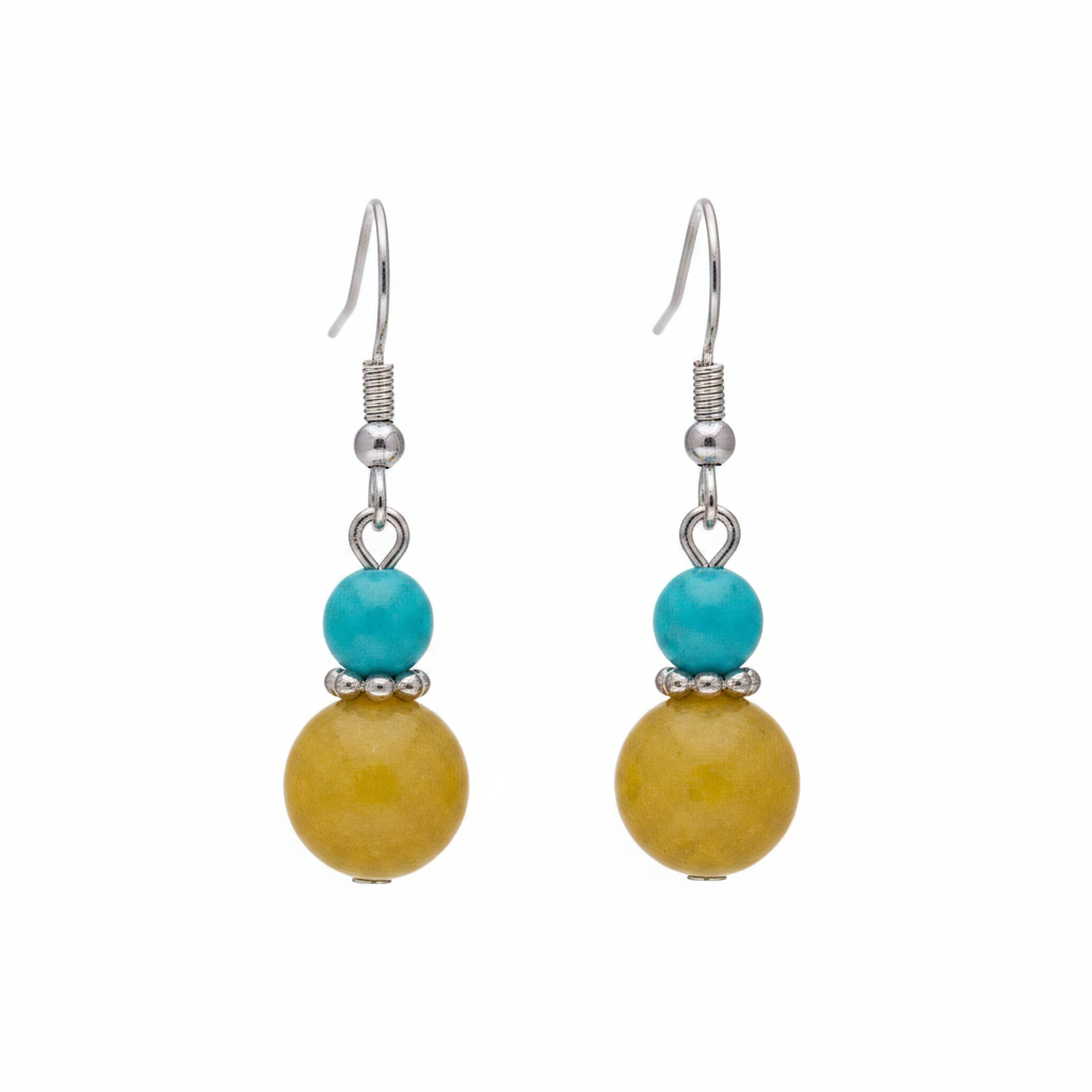 Blue & Yellow Jade Silvertone ‌Gourd-Shape Hook Earrings