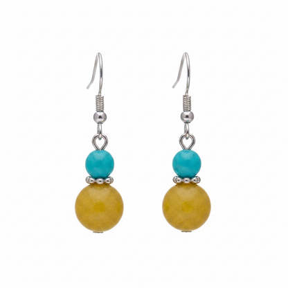 Blue & Yellow Jade Silvertone ‌Gourd-Shape Hook Earrings