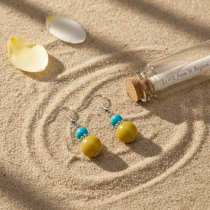 Blue & Yellow Jade Silvertone ‌Gourd-Shape Hook Earrings