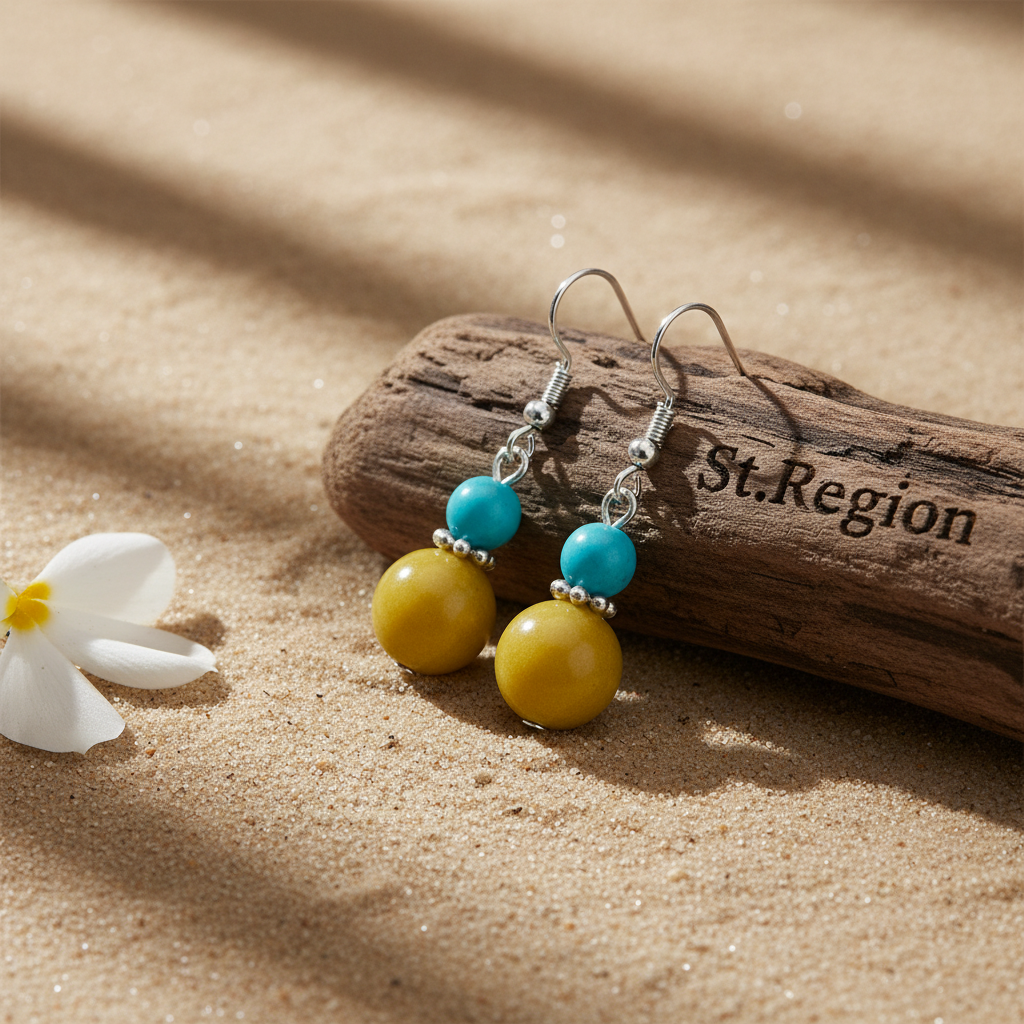 Blue & Yellow Jade Silvertone ‌Gourd-Shape Hook Earrings