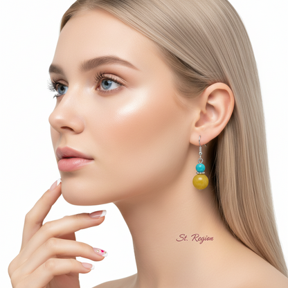 Blue & Yellow Jade Silvertone ‌Gourd-Shape Hook Earrings