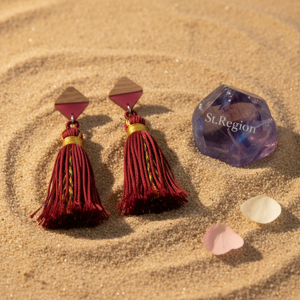 Rose Polyster & Resin Wood Silvertone Tassel Statement Drop Earrings