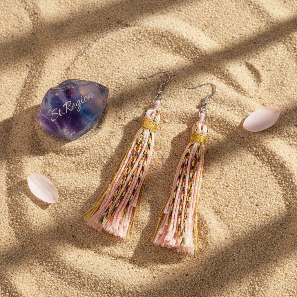 Pink Multi-Colored Polyster & Silvertone Tassel Statement Hook Earrings