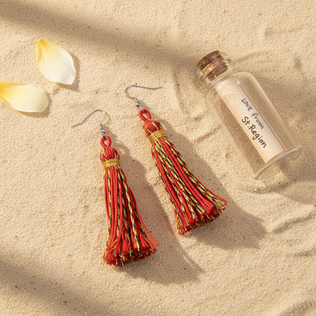 Red Multi-Colored Polyster & Silvertone Tassel Statement Hook Earrings