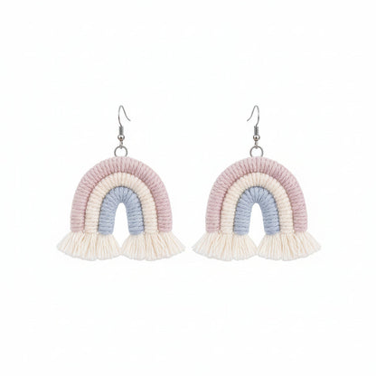 Light Purple Multi-Colored Yarn & Silvertone Rainbow Tassel Hook Earrings