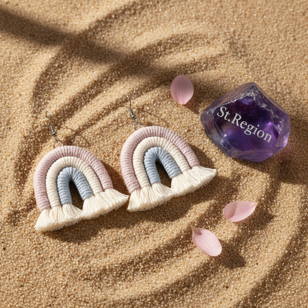 Light Purple Multi-Colored Yarn & Silvertone Rainbow Tassel Hook Earrings
