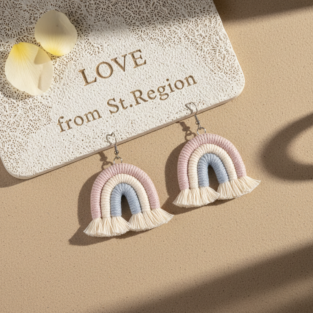 Light Purple Multi-Colored Yarn & Silvertone Rainbow Tassel Hook Earrings