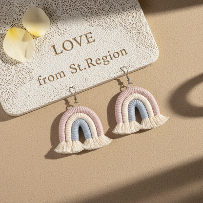 Light Purple Multi-Colored Yarn & Silvertone Rainbow Tassel Hook Earrings
