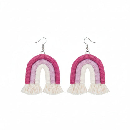 Rose & Pink Yarn Silvertone Rainbow Tassel Hook Earrings