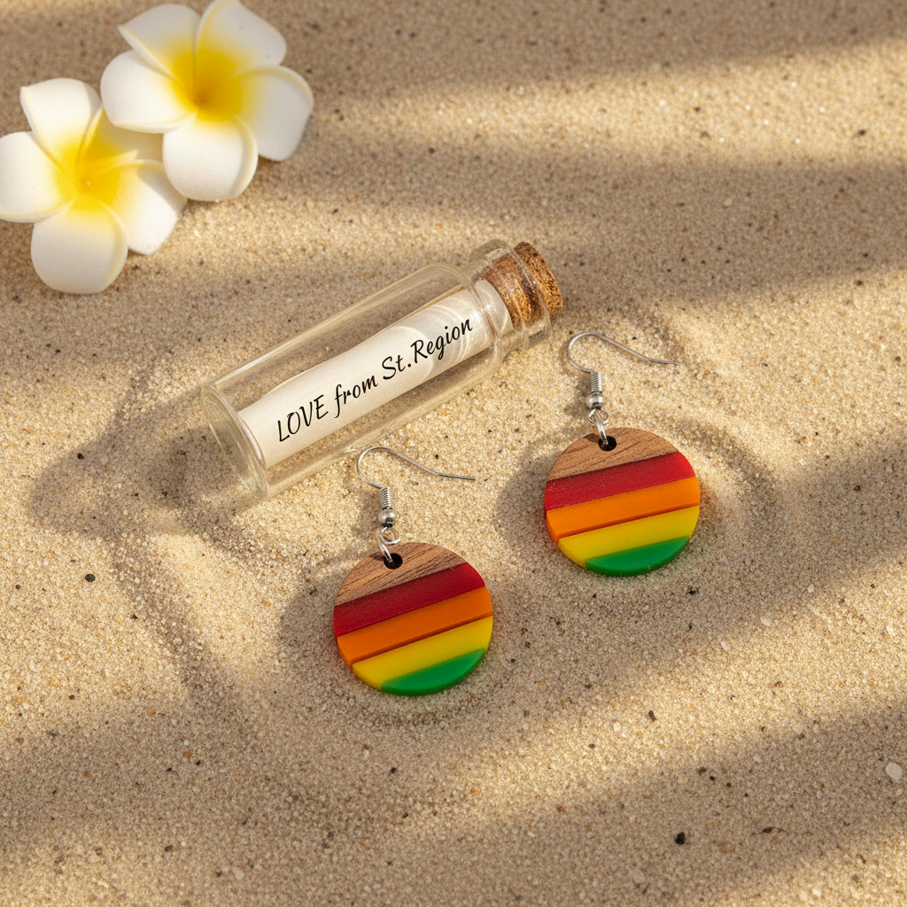 Multi-Colored Resin & Wood Silvertone Stripped Round Hook Earrings