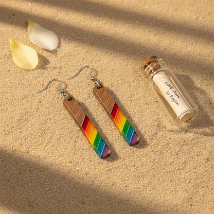 Rainbow Resin & Wood Silvertone Stripped Bar Hook Earrings