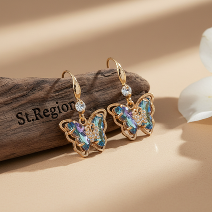 Blue Crystal & Cubic Zirconia Goldtone Butterfly Hook Earrings