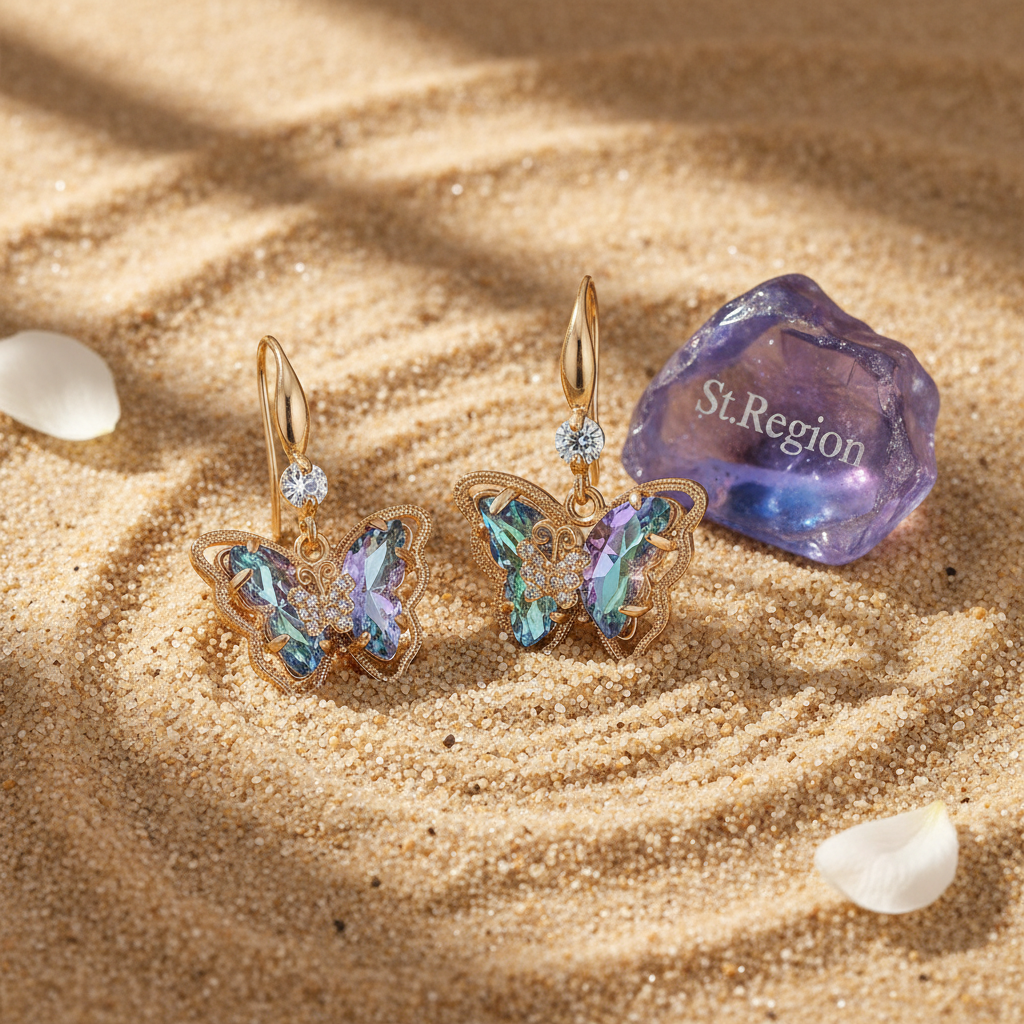 Blue Crystal & Cubic Zirconia Goldtone Butterfly Hook Earrings
