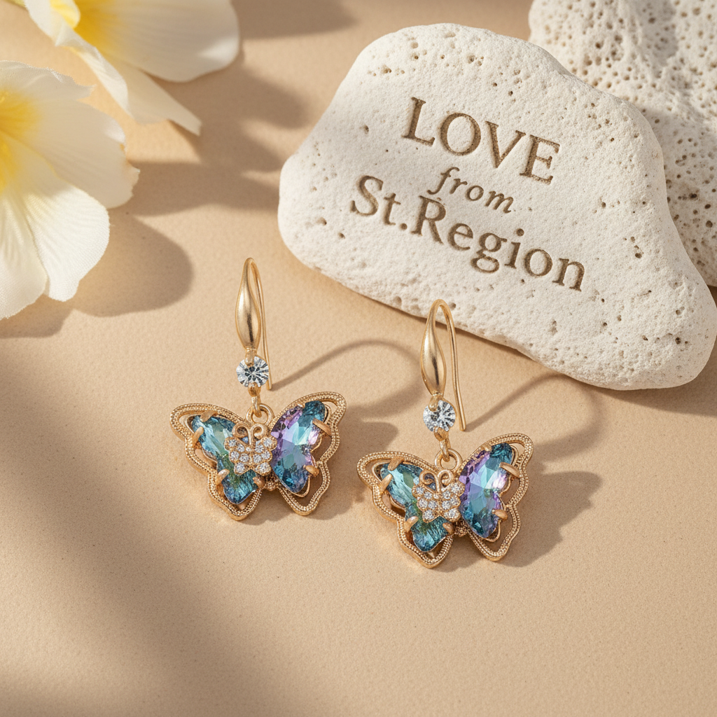 Blue Crystal & Cubic Zirconia Goldtone Butterfly Hook Earrings